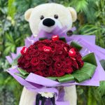 Büyük Boy Ayıcık ve 101 Adet Gül | Diyarbakır Çiçekçi