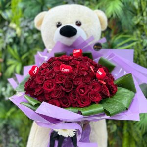 Büyük Boy Ayıcık ve 101 Adet Gül | Diyarbakır Çiçekçi